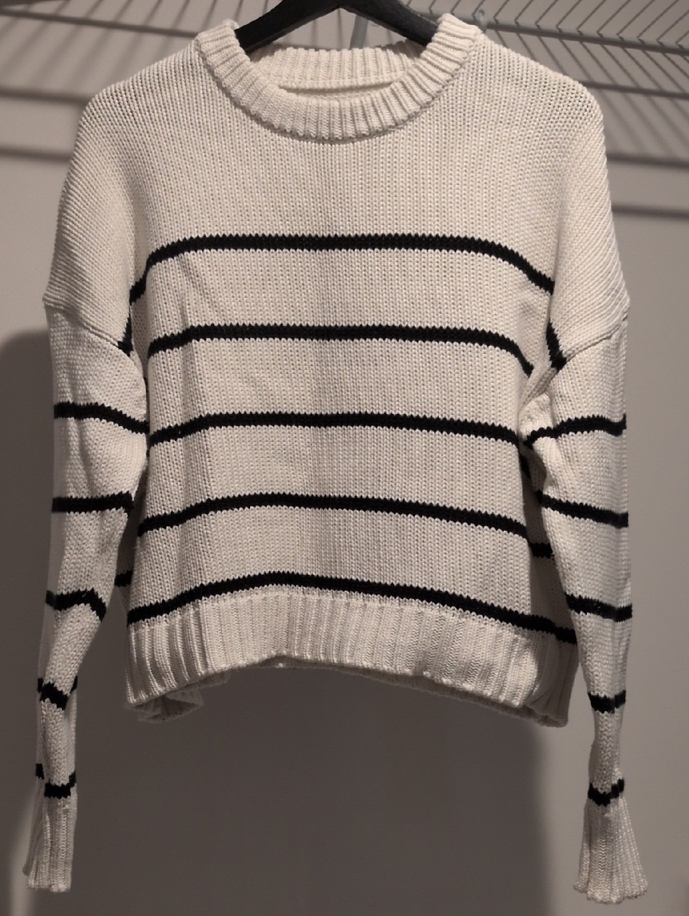 Quince Cotton Black & White Striped Crewneck Sweater